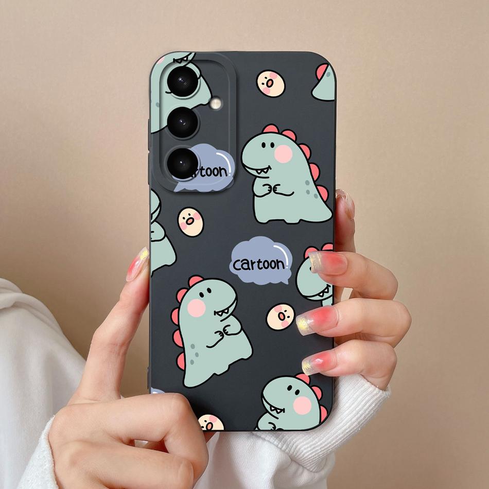 Case For Samsung S24 Plus Ultra Dinosaur Soft Liquid Silicone Lens Protection Anti Choc Cover For Galaxy S 24 S24+ S24Ultra Capa