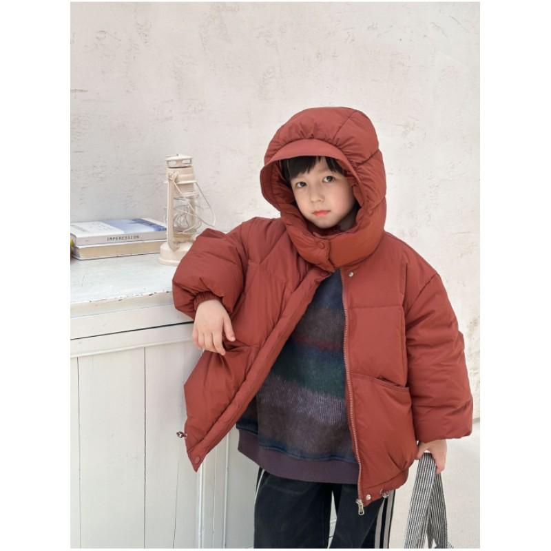 Children's Winter Solid Color Hooded Thickened Warm Down Jacket Middle and Large Children Long-sleeved Loose Leisure Jacket
