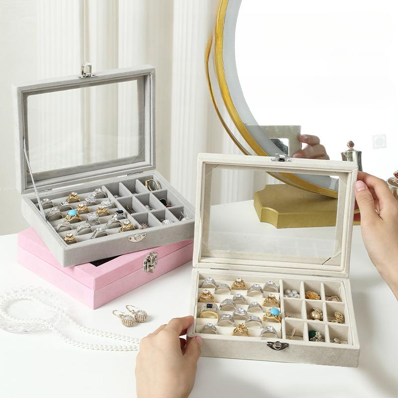 Deluxe Glass Window Jewelry Box with Velvet Interior for Earrings Rings and Bracelets