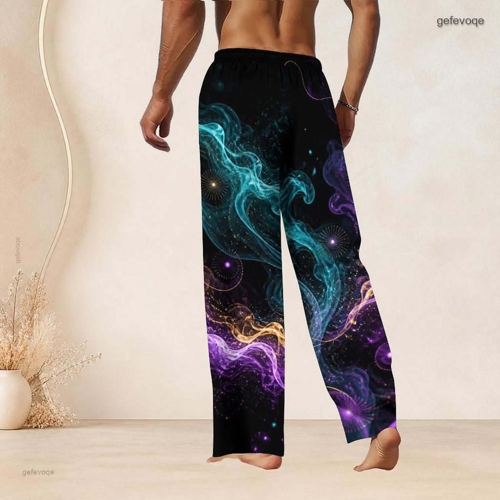 Men Plus Size Drawstring Waist Galaxy Printed Straight Leg Full Length Beach Pants