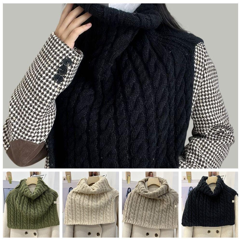 

Необычная шаль с высоким воротником и закрученным воротником, вязаная шаль в стиле ретро, ​​осень