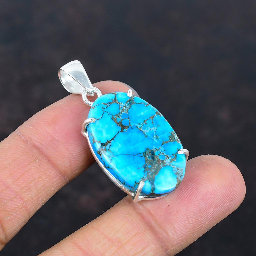 Tibetan Turquoise Pendant Genuine Gemstone Jewelry Antique Pendant 925 Sterling Silver Pendant Handmade Birthstone Pendant Anniversary Gifts