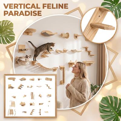 Set de Escalada de Madera para Gatos Montado en la Pared con Árbol para Gatos, Postes Rascadores, Reposaderos y Escaleras