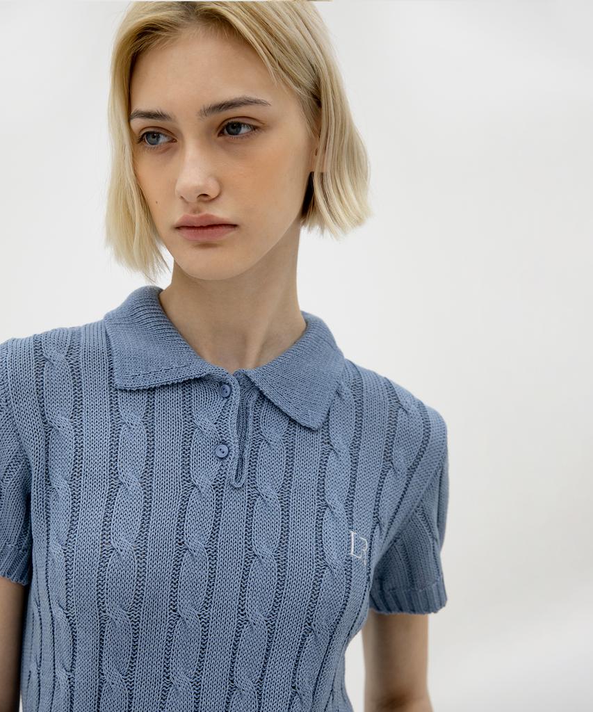 Leuba Linen Collar Cable Knit - Sky Blue