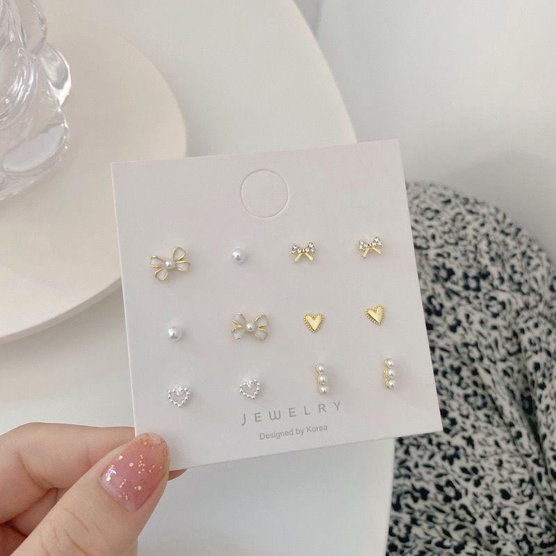 Elegant Pearl Earring Set: Niche 925 Silver Butterfly & Four-Leaf Clover Studs for Women