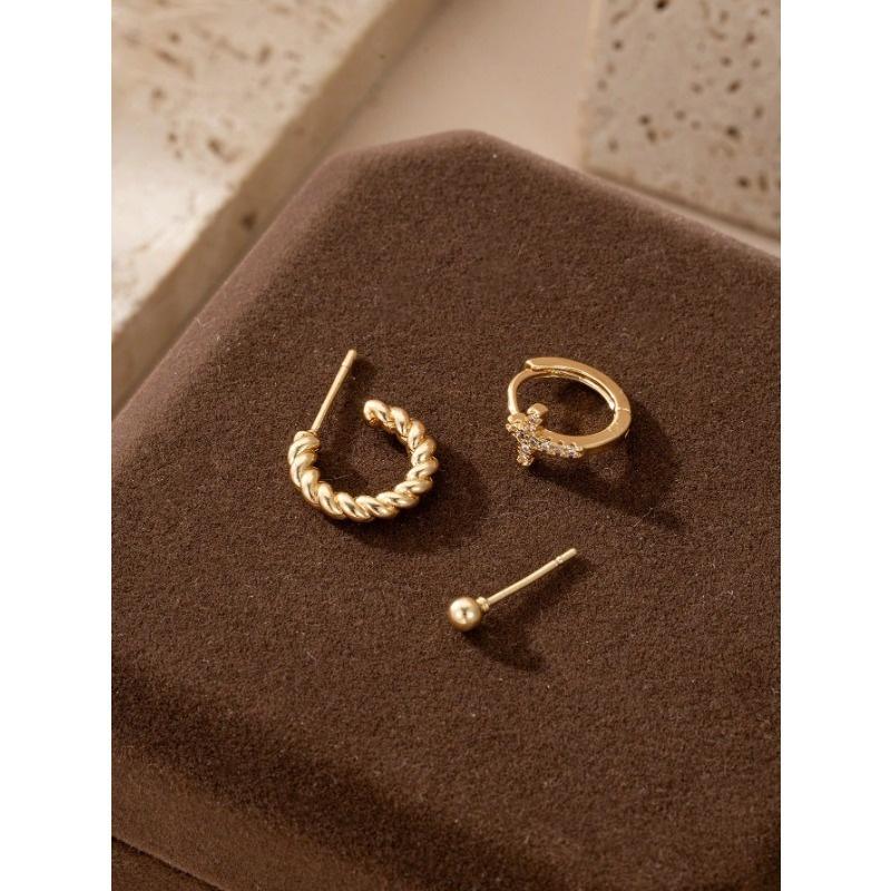 3pcs/Set Elegant Cubic Zirconia Cross Stud & Dangle Earrings Set, Copper Hoops, Everyday Casual Accessories, Holiday Gift For Women