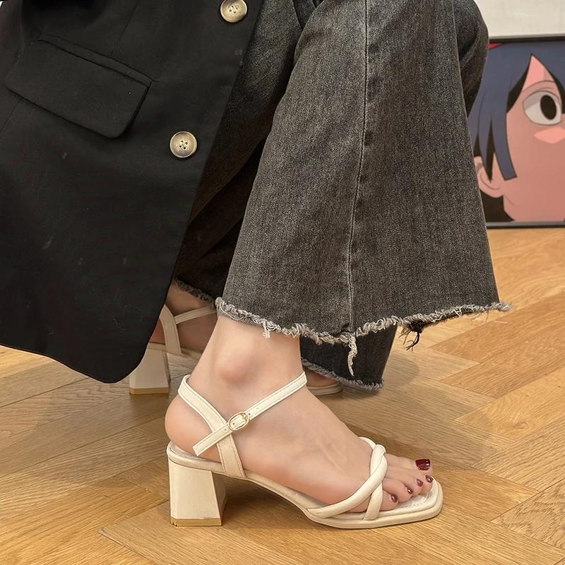 Fashion Women's Sandals Elegant Design 5cm High-heeled Sandals Summer Open Toed High-heeled Sandals for Women Square Toe Roman Sandalias