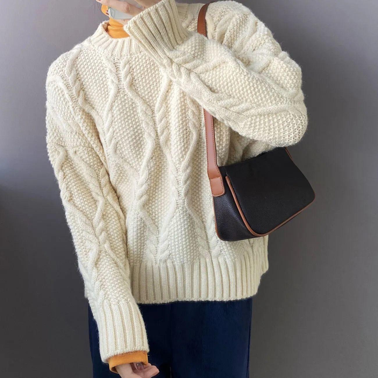 

Осінньо-зимовий светр з плетеними косичками для студенток, вільний, потовщений в язаний топ S бежевий