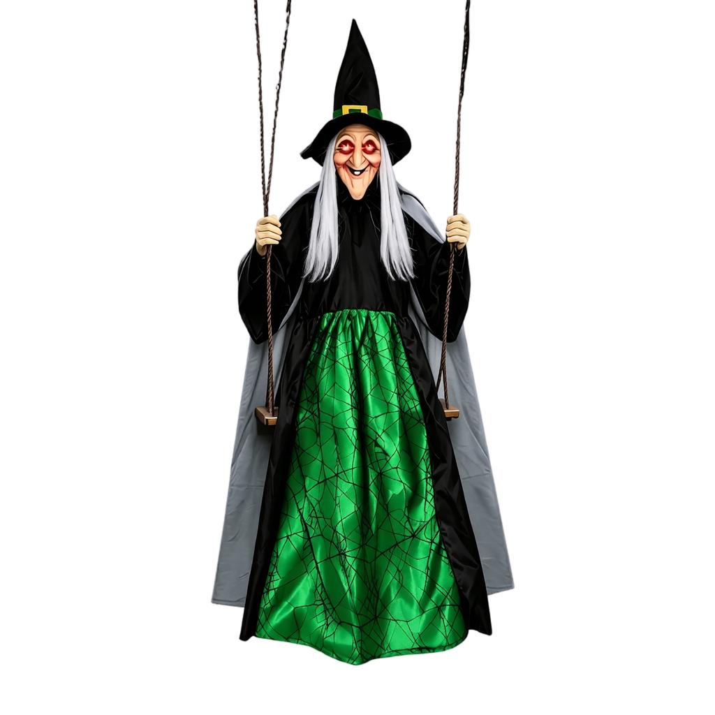 Halloween Hanging Witch Decoration 1.8m with Glowing Lights and Sound, Outdoor Yard Decor (Batteries Not Included, Requires 3 AAA Batteries)