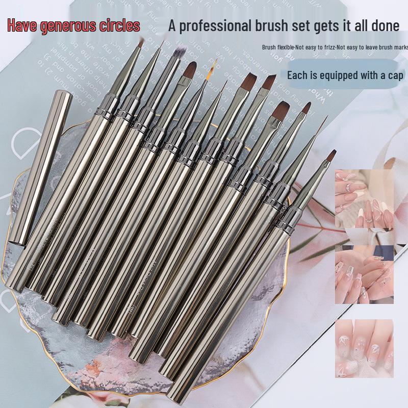 Gunmetal Nail Art Brush Set for Painting, Line Drawing, and Gradient Designs