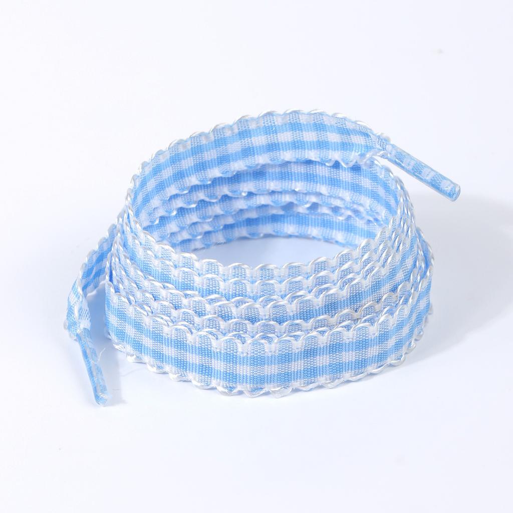 Scalloped Edge Gingham Shoelaces 1.2cm Width Ruffled Plaid Ribbon Laces Multicolor Anti-Slip Knot Decor Strings for Casual Shoes
