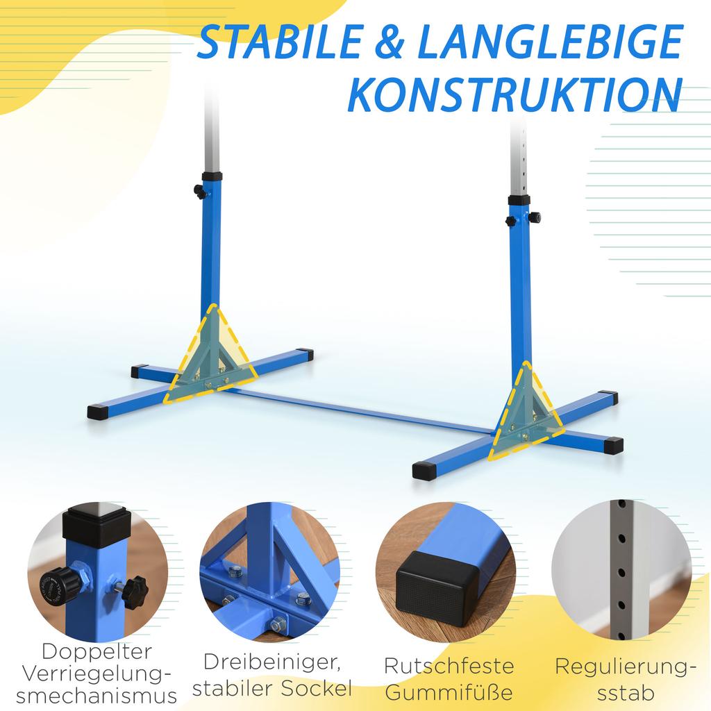 Sbarra Orizzontale da Ginnastica Regolabile in Altezza per Bambini, Bambini Junior Kip High Bar Fitness, Blu