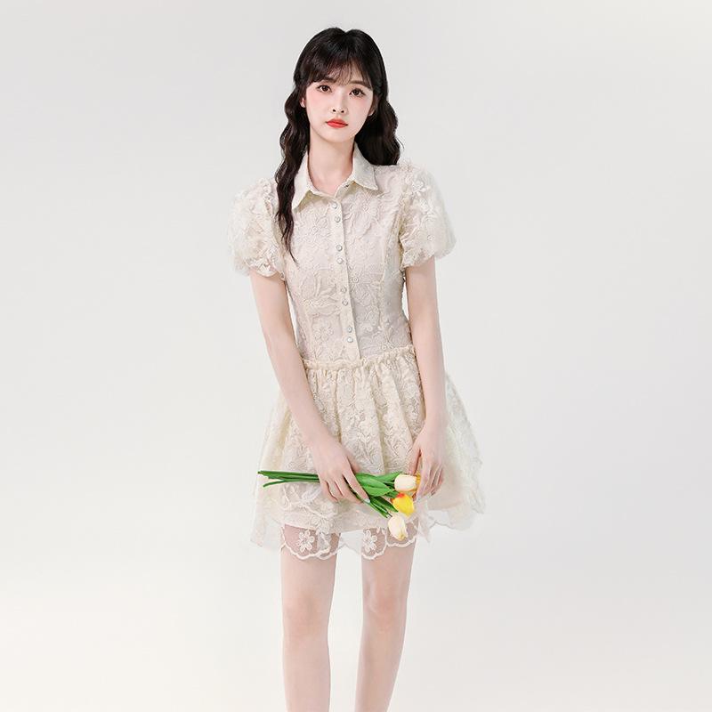 French Design Lace Dress Women's High-end Niche Bubble Sleeve Princess Dress