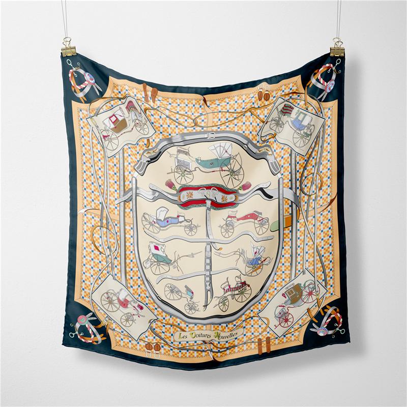 Twill Silk Scarf Woman Horse Floral Print Square Scarves Wraps Bandana Small Hijabs Foulards Lady Tie Headband Neckerchief 53CM