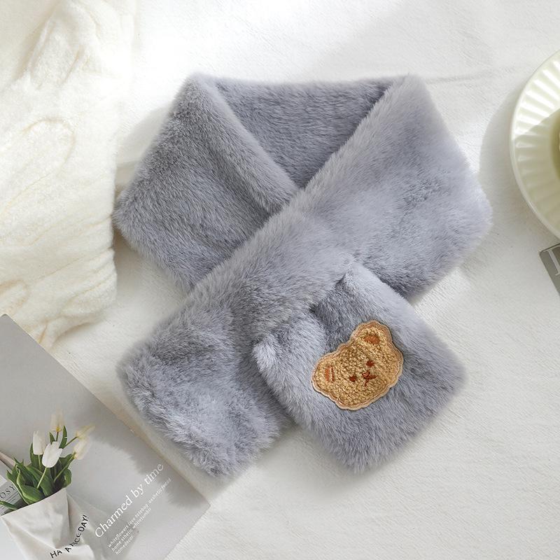 Women's Autumn Winter Cute Bear Plush Faux Mink Fur Scarf - Thick, Warm, Versatile Neck Warmer