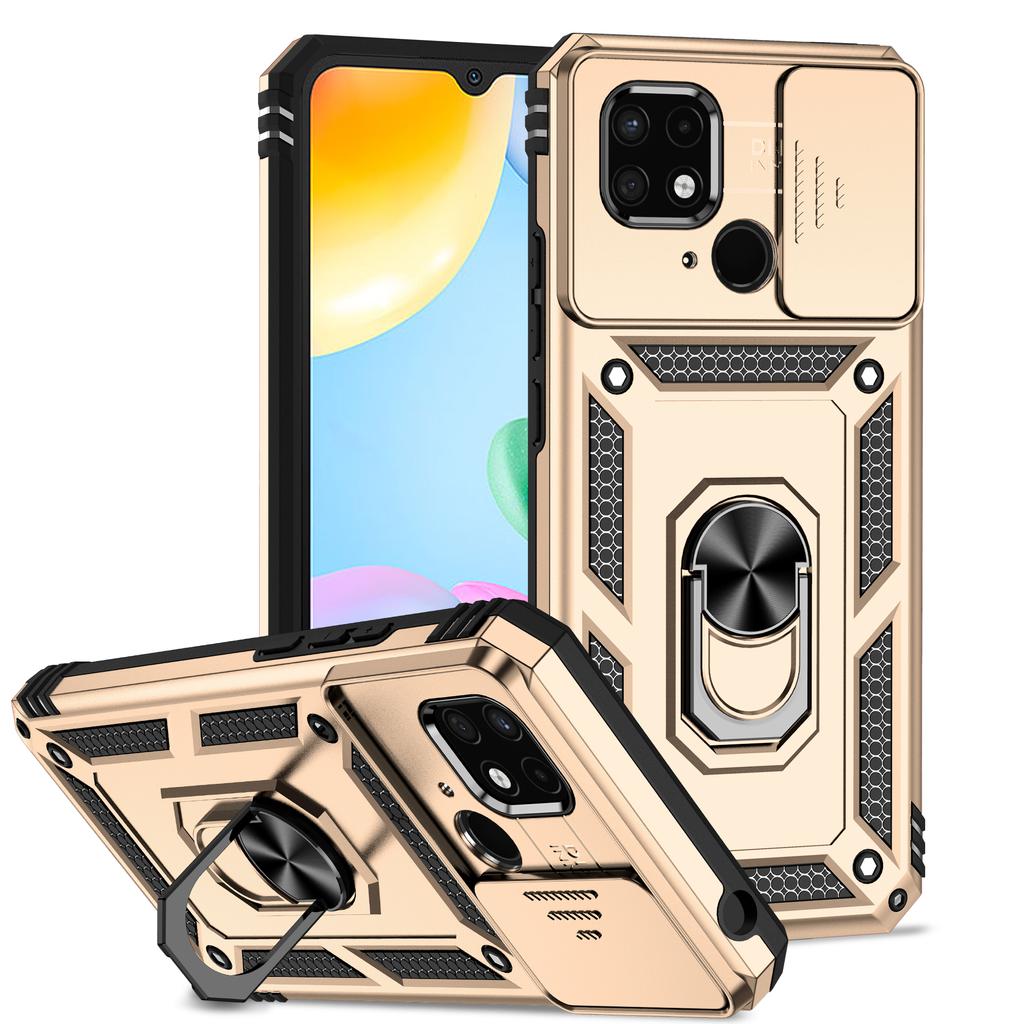 For Xiaomi Redmi 10C/Xiaomi Poco C40 Armor Phone Case Camera Lens Protection Metal Ring Stand Shockproof Case