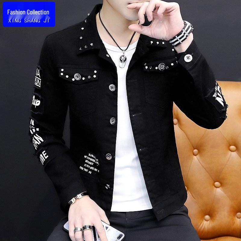Men's Autumn 2023 Korean-Style Denim Jacket - Trendy, Handsome, Social Young Men's Fashion Z
