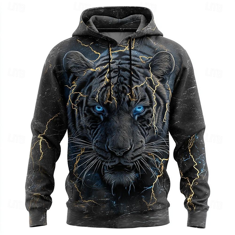 Men's Animal Tigers 3D Prints Hooded Hoodies Sweatshirts Long Sleeve Crew Neck Streetwear Drawstring Tops
