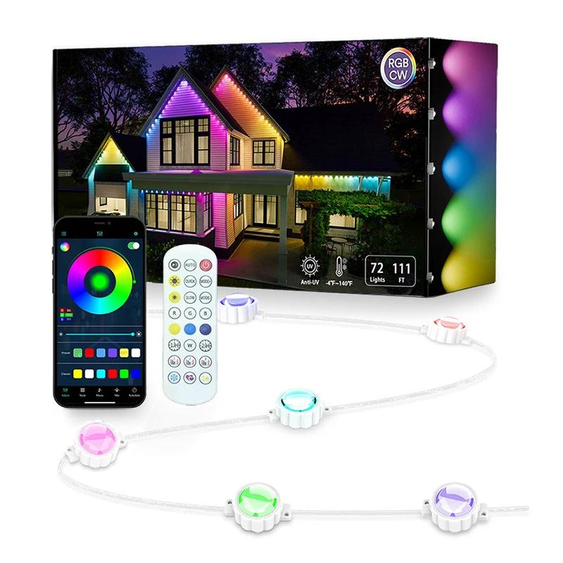 

RGB Eaves Lights Bluetooth Permanent Outdoor Lighting Lights Music Sync Timer IP67 Waterproof String Party Home Holiday Decor 10M 20LED-USB