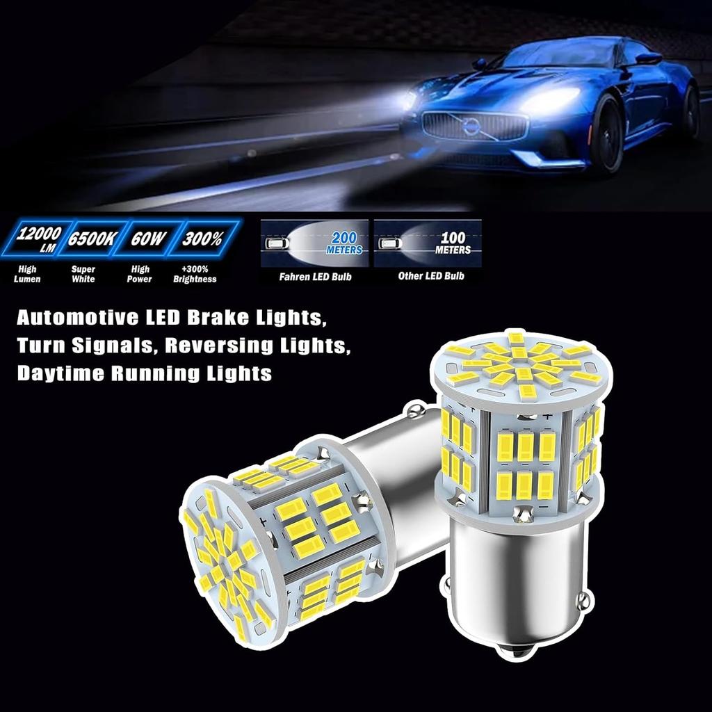 2 PCS Car 1156 LED Single Contact Turn Signal, BA15S 1141 1073 2396 7506 1003 3014-54SMD Super Bright Bulb, Tail Parking Light Reversing Light