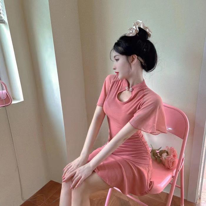 

Pure desire Spice Girl new retro improved famous national style cheongsam lotus leaf edge waist age-reducing short dress women s dress S арбуз красный