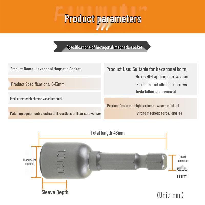Strong Magnetic 1/4 Air Screwdriver Hex Socket 48mm