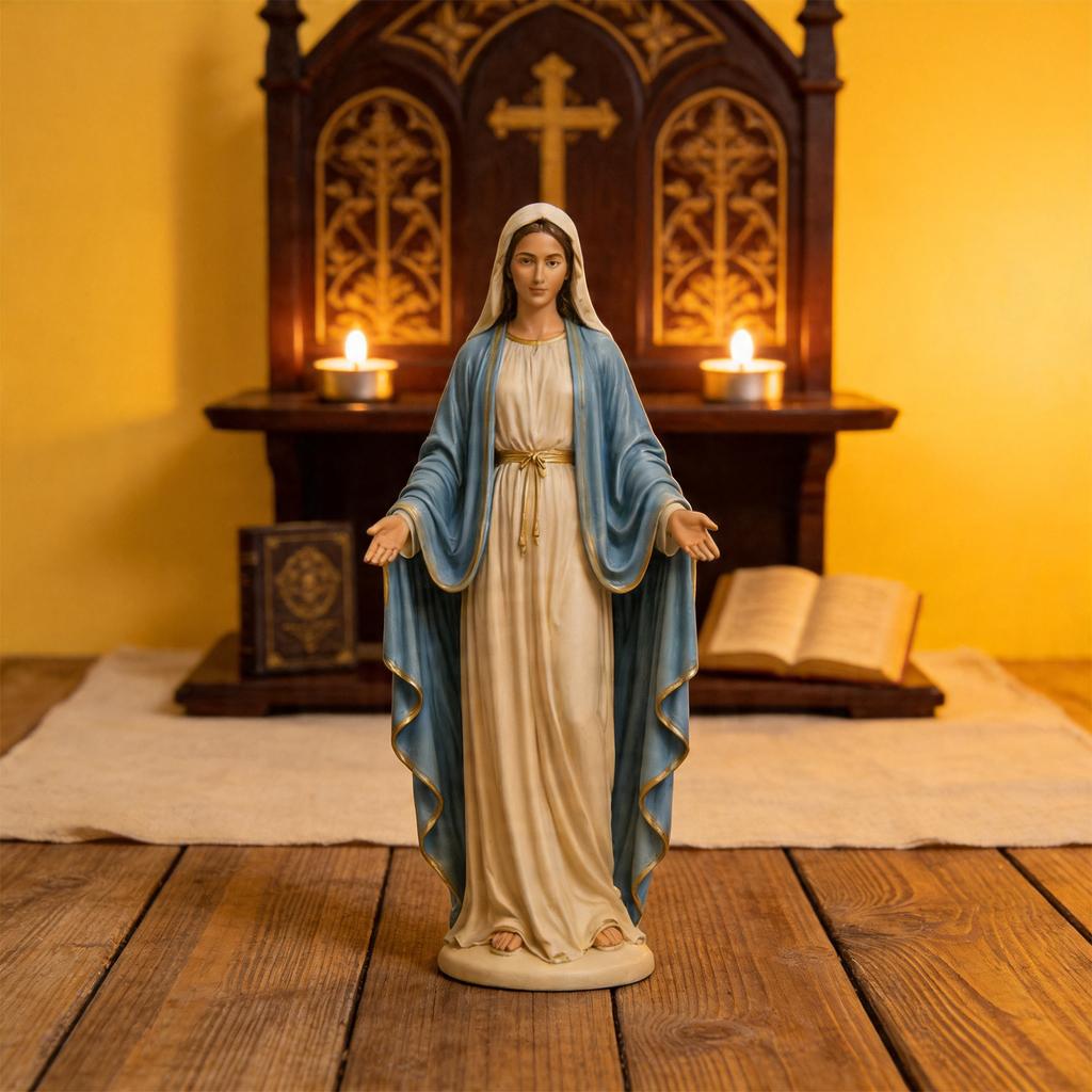 Figura Coleccionable de la Virgen María de Resina Pintada a Mano Estatua Religiosa Católica de la Santísima Madre para Decoración del Hogar