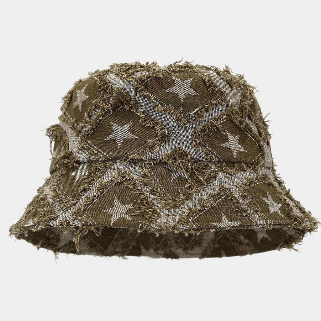 Vintage Western Jazz Washed Denim Outdoor Fringed Sun Hat Wide Brim Outdoor Beach Fisherman's Hat Bucket Hats