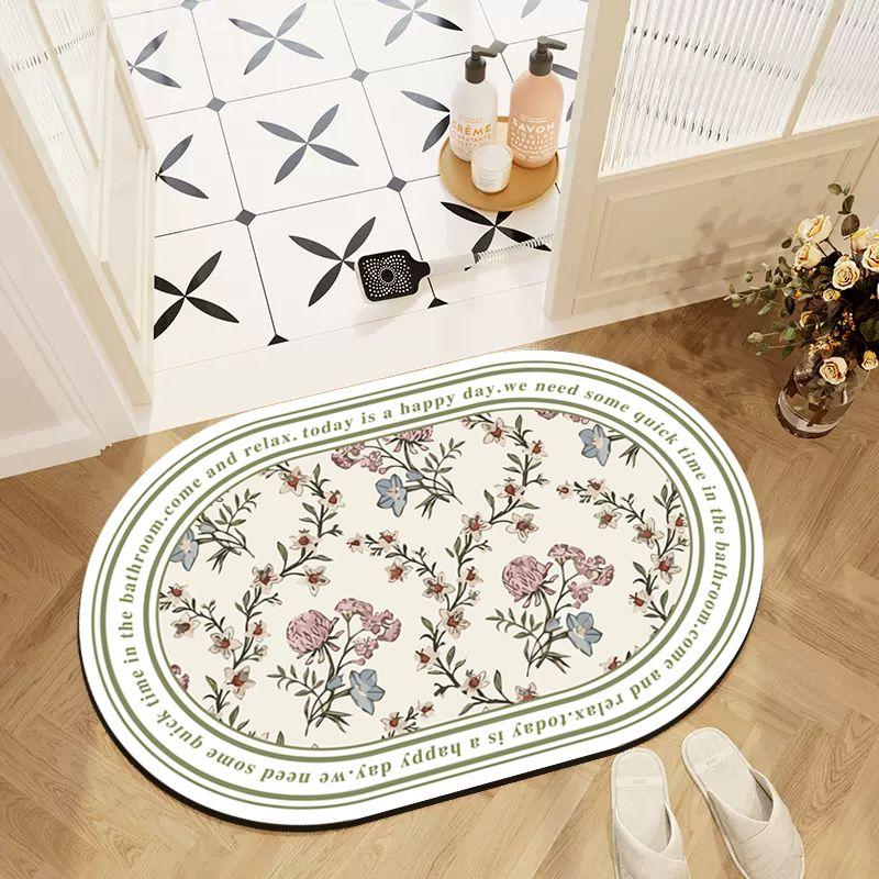 Bathroom absorbent floor mat retro oval non-slip carpet household toilet toilet thickened quick-drying toilet floor mat
