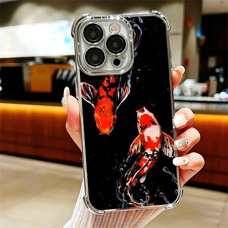 

Golden Carp Lucky Koi Plating Phone Case For Iphone 16 17 Pro Max Air 16E 14 15 Plus 12 13 Mini Anti-Fall Airabag Cover iPhone 15 Pro