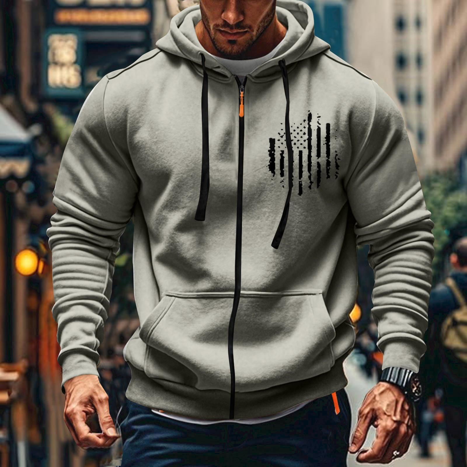 

Мужская спортивная повседневная толстовка с капюшоном, кардиган с капюшоном на молнии, многокарманное пальто с капюшоном XL