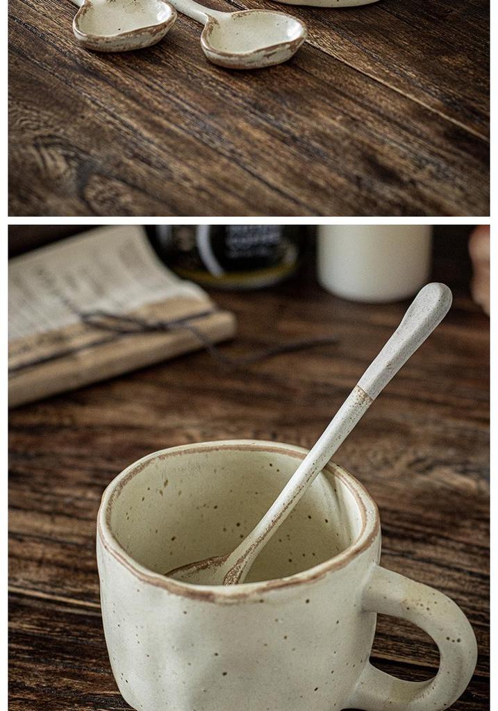 Huajianji Retro Ceramic Mug with Japanese Soup Spoon