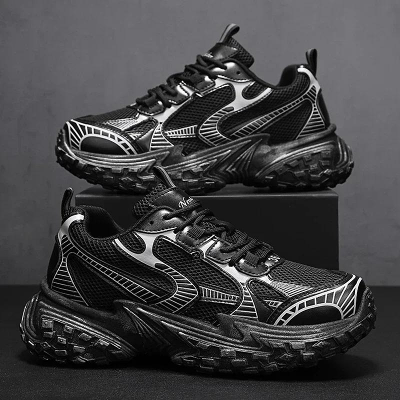 Chunky Sneakers Men Designer Tire Bottom Sport Shoes Fashion Casual Leather Mesh Breathable Height Increased Flat Platform Shoes