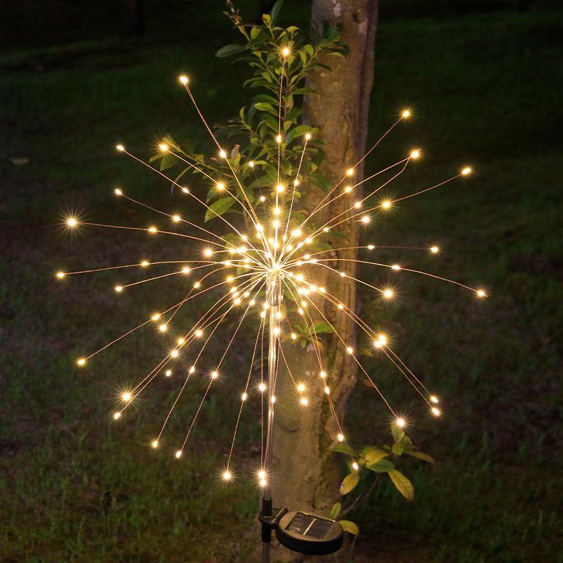 LED Solar Firework Lights - Waterproof Decorative Lawn and Courtyard Lights for Outdoor Festivals Warm White Firework Light