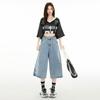 Spring Vintage High Waist Loose Wide Leg Draped Raw Edge Straight Cropped Capri Denim Pants For Women Versatile Slimming AllMatch Casual Bottoms