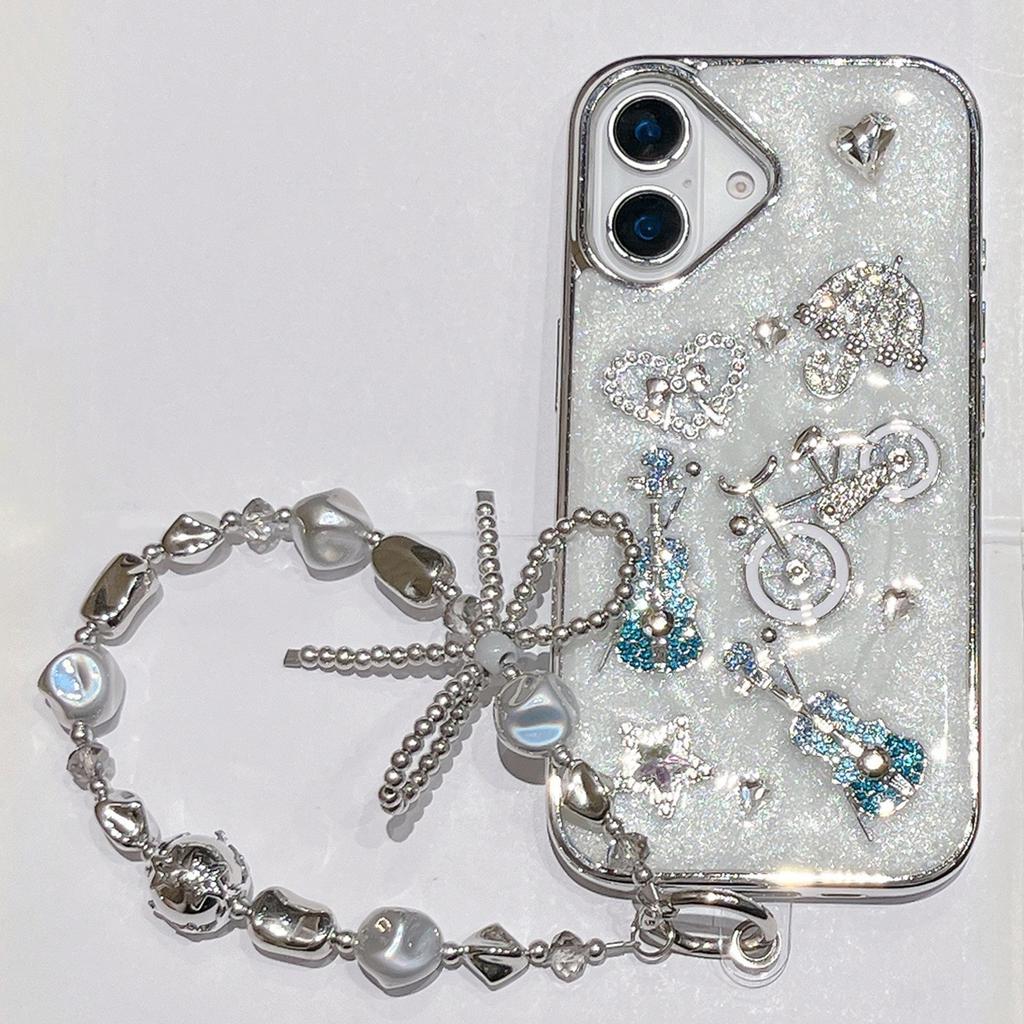 For iPhone 16 Case Guitar Bicycle 3D Epoxy Design Phone Back Cover with Strap