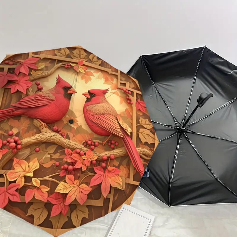 1 Stück Herbst-Kardinäle im Holzrahmen-Regenschirm mit Kunststoffgriff,Geeignet für alle Jahreszeiten Zuhause Reise Outdoor-RegenschirmDD107