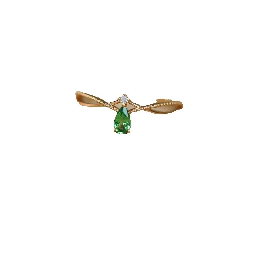 New Trend Plating Retro Green Water Droplet Zircon Ring for Women Fashion Luxurious Temperament Party Jewelry Accessories
