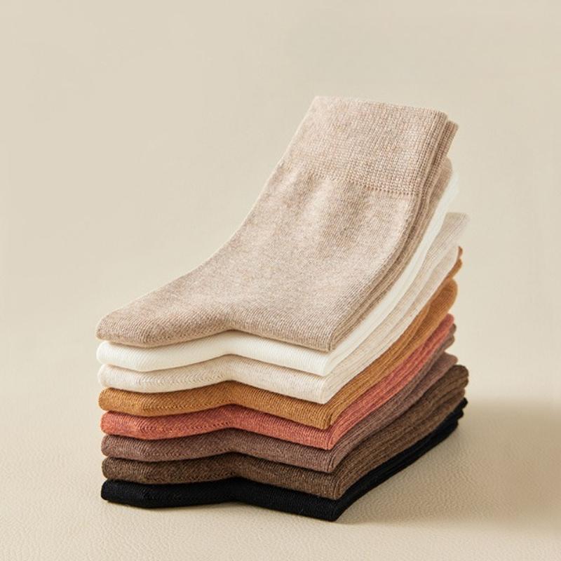 1/6 Pairs Autumn Women's Mid Calf Socks Comfortable and Breathable Solid Color Socks