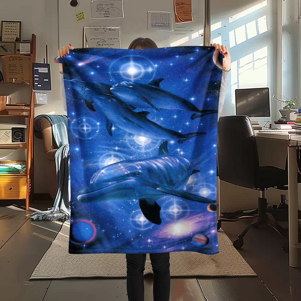 1Pc Dolphins Print Flannel Blanket, High Quality Comfortable for All Seasons, Home Decor, Warmth and Comfort, Perfect for Christmas Gifts