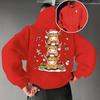Christmas Red Hooded Sweater for Men and Women Stacked High Cow Gingerbread Man Gift Front and Rear Print Loose Jumper Hoodie