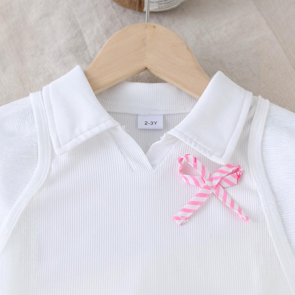 22/5000 Girls' Fashionable Two-piece Summer Children's Sweet Striped Top + Pleated Skirt Set