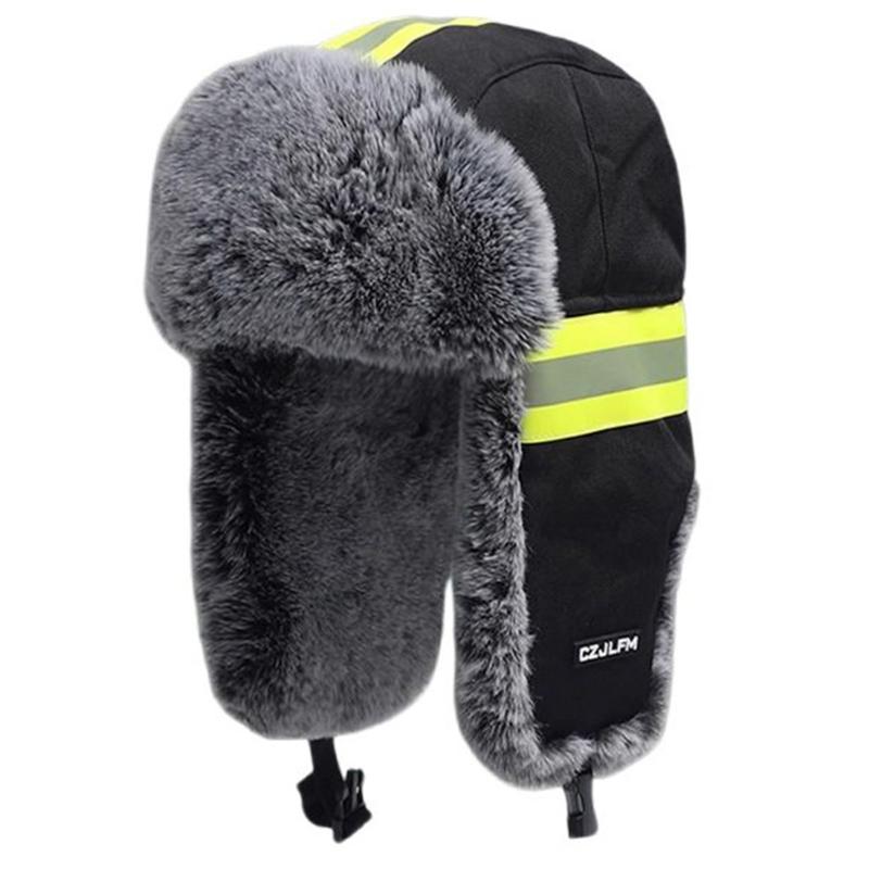Reflektierende Winter-Trappermütze zum Radfahren Hohe Sichtbarkeit Warm Thermisch Fellige Ohrenklappen Mützen mit Abnehmbarer Brille
