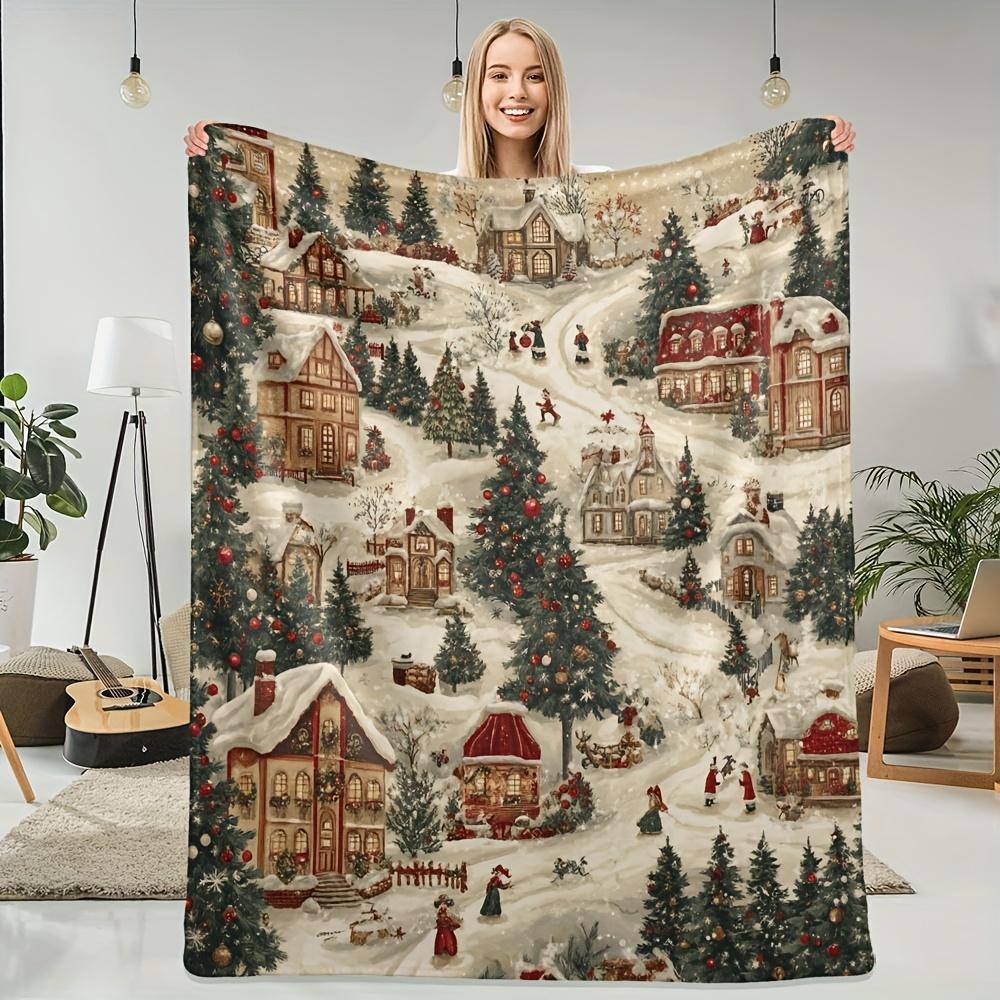 Christmas Snowy Village Blanket - Soft Warm Plush | All-Season Throw for Sofa Bed Travel Camping, Holiday Decor
