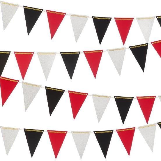 MOWO Gold Black Pennant Banner Paper Bunting Hanging Decoration for Birthday Graduation Retirement New Year's Party, Pack of 30 Counts Pennant, 20