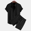 Men's Casual Loose Multi-Color Ribbed Short Sleeve Beachwear Two-Piece Set