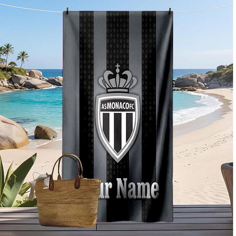 Monaco FC Personalisiertes Bedrucktes Strandtuch Fußballlogo Unterstützung Benutzerdefinierter Name Text Saugfähiges Handtuch Für Sport Reisen Besonderes Geschenk