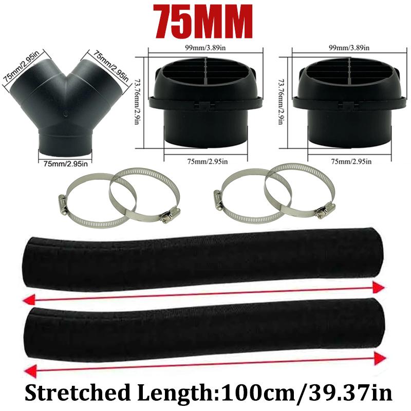 42mm 60mm 75mm 90mm Car Air Diesel Parking Heater 2x Air Outlet Vent + T/YPiece + Duct Pipe + 2x Clamps For Webasto Eberspacher