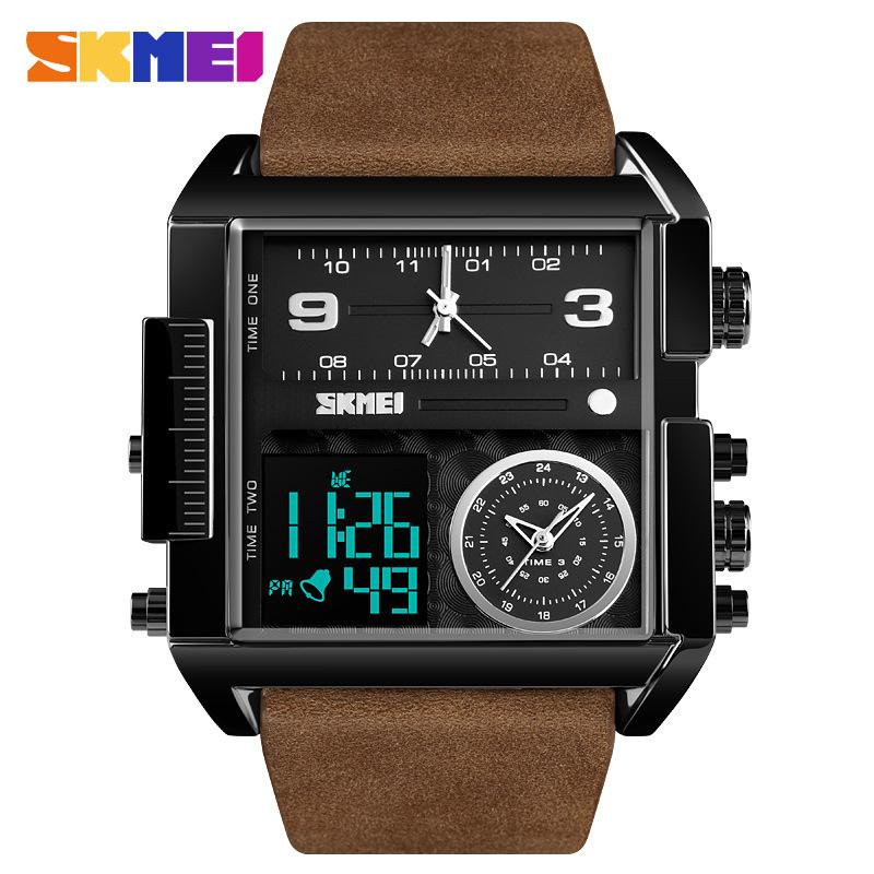 SKMEI F920 New Style China Male Digital Watch Perfect PU Leather Strap 3 Time Zone Waterproof Giant Sports Watch Kit