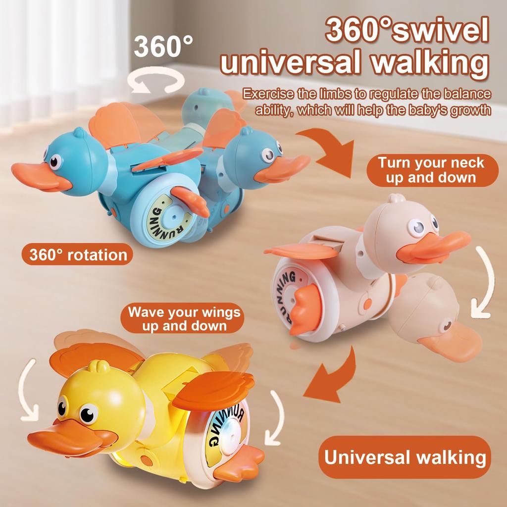 Musical Crawling Toy Duck - Electric Interactive Toy, LED Lights, 360° Spin, Soft Lighting, Sensory Play, Educational Gift